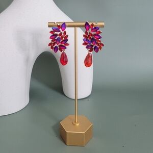 Red/blue crystal drop earrings